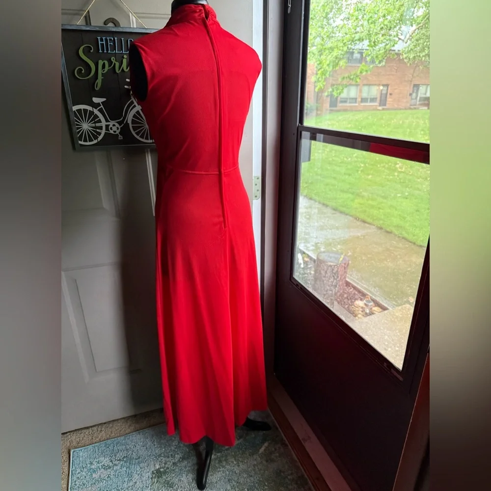 Vintage 60/70s Andrea Gayle red sleeveless gathered maxi dress, size medium - Picture 10 of 16